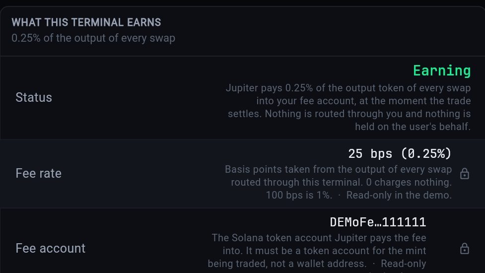 The operator fee pane with the status row